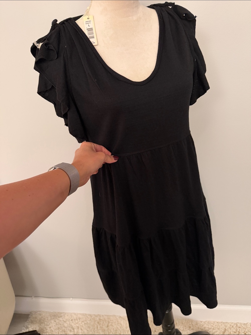Max Studio Black Tiered Mini Dress with Ruffle Sleeves - Picture 6 of 6